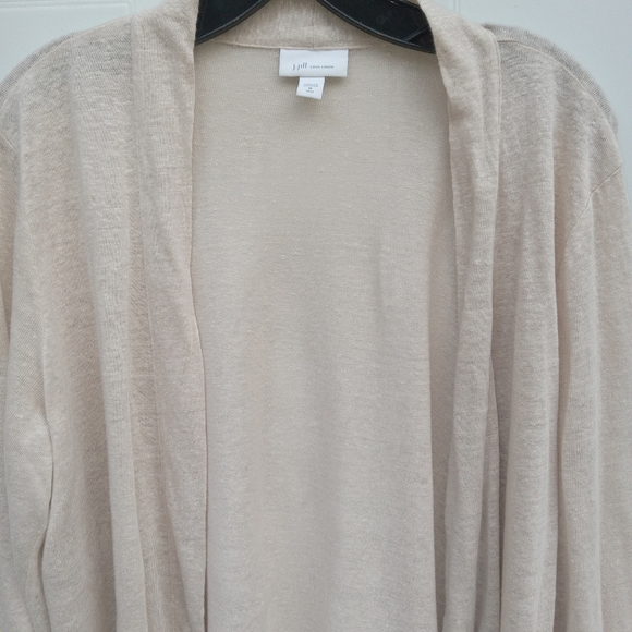J. Jill Love Linen Cream/Tan Open-Front Cardigan Medium Tall Lightweight - Picture 3 of 6